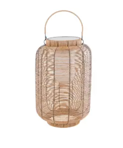 GLOBOSTAR® GRAMBIAN 02304 Boho Επιδαπέδιο Φωτιστικό LED 5W 200lm 180° με Ενσωματωμένο Φωτοβολταϊκό Panel 6V 1W & Επαναφορτιζόμενη Μπαταρία Li-ion 3.2V 1000mAh Αδιάβροχο IP65 Θερμό Λευκό 2700K - Sanan SMD Chip - Μπεζ - Μ30 x Π30 x Υ48cm - 2 Χρόνια Εγγύηση