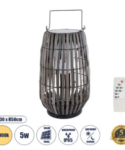 GLOBOSTAR® NETLEY 02306 Boho Επιδαπέδιο Φωτιστικό LED 5W 200lm 180° με Φωτοβολταϊκό Panel 3.6V 0.1W με Αισθητήρα Ημέρας/Νύχτας Αδιάβροχο IP65 Θερμό Λευκό 2700K - Γκρι - Μ30 x Π30 x Υ50cm - 2 Χρόνια Εγγύηση