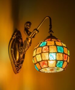 GLOBOSTAR® MERMAID 02389 Vintage Φωτιστικό Τοίχου – Απλίκα με Ντουί 1 x E27 AC 220-240V IP20 – Μπρούτζινο & Πολύχρωμο – Μ17 x Π30 x Υ27cm