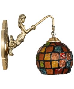 GLOBOSTAR® MERMAID 02389 Vintage Φωτιστικό Τοίχου – Απλίκα με Ντουί 1 x E27 AC 220-240V IP20 – Μπρούτζινο & Πολύχρωμο – Μ17 x Π30 x Υ27cm