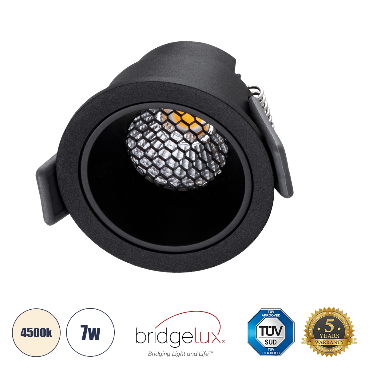 GLOBOSTAR® PLUTO-S 60250 Χωνευτό Downlight Σποτ με Honeycomb Anti Glare Reflector LED 7W 910lm 38° AC 220-240V IP20 Φυσικό Λευκό 4500K - Bridgelux COB Chip & TÜV SÜD Driver - Μαύρο Ματ - Μ6.4 x Π6.4 x Υ4.9cm / Q5.5cm - 5 Χρόνια Εγγύηση - Image 2