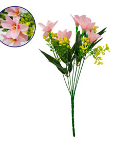 GloboStar® 09083 Τεχνητό Φυτό Διακοσμητικό Μπουκέτο Rain Lily Ροζ M15cm x Υ33cm Π15cm με 7 Κλαδάκια