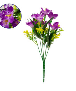 GloboStar® 09084 Τεχνητό Φυτό Διακοσμητικό Μπουκέτο Rain Lily Μωβ M15cm x Υ33cm Π15cm με 7 Κλαδάκια