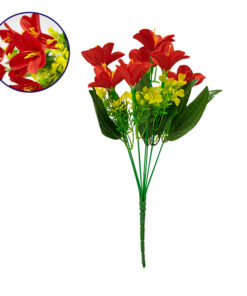 GloboStar® 09085 Τεχνητό Φυτό Διακοσμητικό Μπουκέτο Rain Lily Κόκκινο M15cm x Υ33cm Π15cm με 7 Κλαδάκια