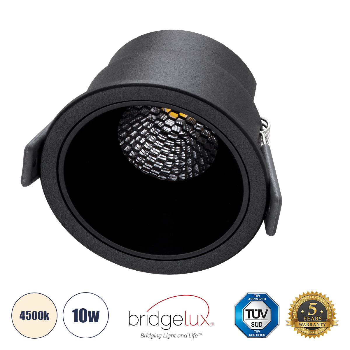 GLOBOSTAR® PLUTO-M 60256 Χωνευτό Downlight Σποτ με Honeycomb Anti Glare Reflector LED 10W 1300lm 38° AC 220-240V IP20 Φυσικό Λευκό 4500K - Bridgelux COB Chip & TÜV SÜD Driver - Μαύρο Ματ - Μ8.4 x Π8.4 x Υ5.9cm / Q7.5cm - 5 Χρόνια Εγγύηση - Image 2