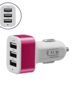GloboStar® 115111 Φορτιστής Αναπτήρα Αυτοκινήτου Φόρτισης 5V με 3xUSB Θύρες Max 2.1A Λευκό - Φούξια