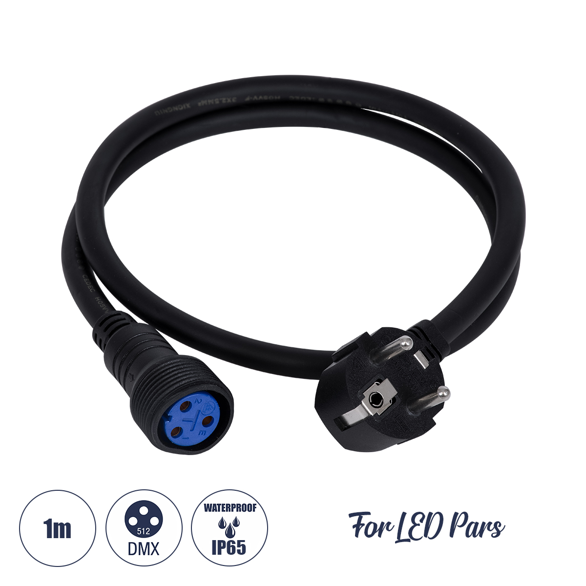 GloboStar® 51172 Καλώδιο Ρεύματος 3PIN DMX512 1 Μέτρο από Female XLR σε Male Πρίζα Schuko Τερματισμένο Αδιάβροχο IP65 Μ100cm - Μαύρο - Image 2