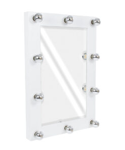GloboStar® MAKEUP MIRROR-60x90-4 Μοντέρνος Καθρέπτης Μακιγιάζ με Πλαίσιο Φυσικού Ξύλου με Διακόπτη On/Off 10 x E27 AC220-240V - Μ60 x Π7 x Υ90cm - Λευκή Λάκα