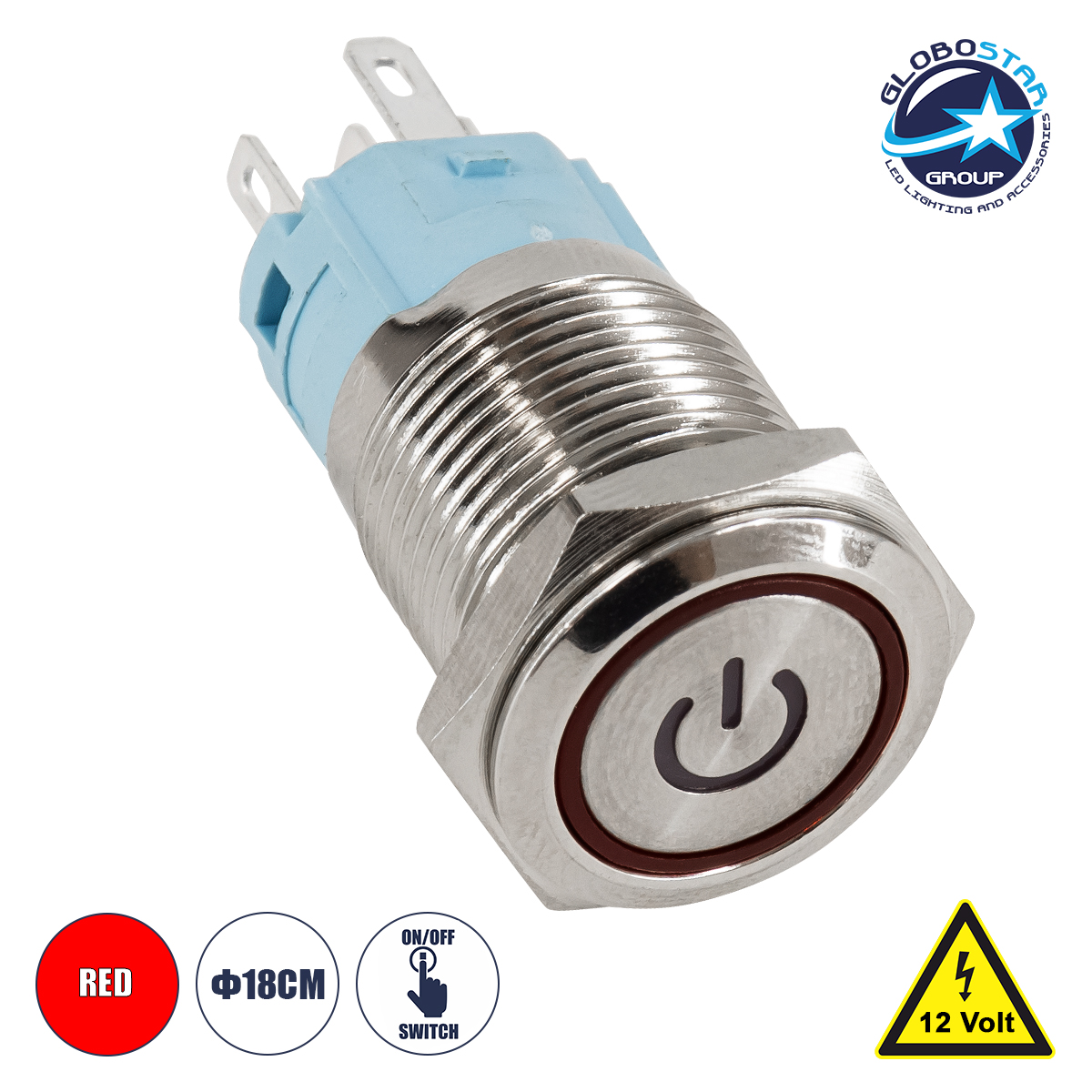 GloboStar® 70781 LED Φωτιζόμενος Διακόπτης Χωνευτός - Μπουτόν On/Off Ανοξείδωτος DC 12V με Angel Eye Αδιάβροχο Φ18mm IP67 Κόκκινο - Image 4