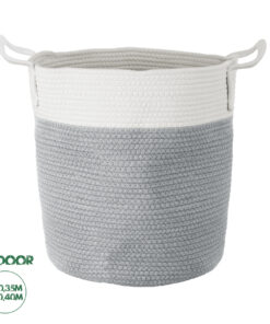 GloboStar® Artificial Garden KASTELLORIZO 20198 Διακοσμητικό Πλεκτό Καλάθι - Κασπώ Γλάστρα - Flower Pot Γκρι με Λευκό Π35cm x Υ40cm