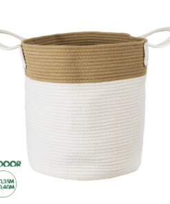 GloboStar® Artificial Garden SAMOTHRAKI 20199 Διακοσμητικό Πλεκτό Καλάθι - Κασπώ Γλάστρα - Flower Pot Μπεζ με Λευκό Π35cm x Υ40cm