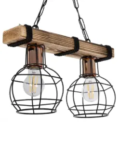 GLOBOSTAR® STARLO 201-0005 Vintage Κρεμαστό Φωτιστικό Οροφής με Ντουί 2 x E27 AC 220-240V IP20 - Μπεζ & Μαύρο - Μ38 x Π16 x Υ23cm