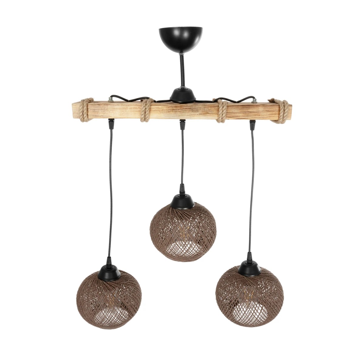 GLOBOSTAR® LUMA 201-0012 Vintage Κρεμαστό Φωτιστικό Οροφής με Ντουί 3 x E27 AC 220-240V IP20 - Καφέ & Μπεζ - Μ55 x Π18 x Υ65cm - Image 4