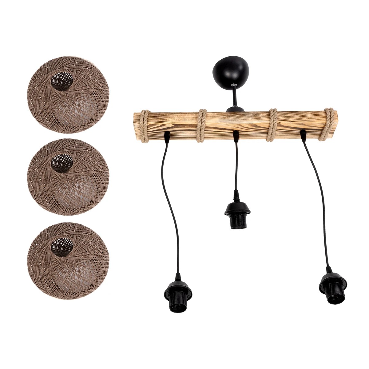 GLOBOSTAR® LUMA 201-0012 Vintage Κρεμαστό Φωτιστικό Οροφής με Ντουί 3 x E27 AC 220-240V IP20 - Καφέ & Μπεζ - Μ55 x Π18 x Υ65cm - Image 8