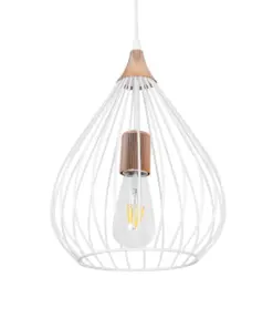 GLOBOSTAR® RADIARO 201-0014 Vintage Κρεμαστό Φωτιστικό Οροφής με Ντουί 1 x E27 AC 220-240V IP20 - Λευκό & Χάλκινο - Μ26 x Π26 x Υ35cm