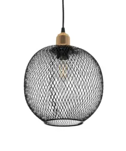GLOBOSTAR® WIRE 201-0019 Μοντέρνο Κρεμαστό Φωτιστικό Οροφής με Ντουί 1 x E27 AC 220-240V IP20 - Μαύρο & Χρυσό - Μ25 x Π25 x Υ32cm