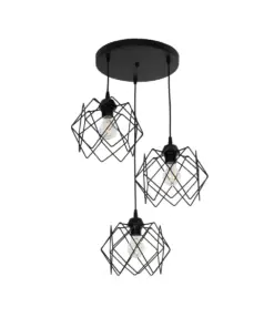 GLOBOSTAR® DAZLA 201-0024 Vintage Κρεμαστό Φωτιστικό Οροφής με Ντουί 3 x E27 AC 220-240V IP20 - Μαύρο - Μ47 x Π47 x Υ60cm