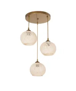 GLOBOSTAR® ILLUMIO 201-0027 Vintage Κρεμαστό Φωτιστικό Οροφής με Ντουί 3 x E27 AC 220-240V IP20 - Χρυσό & Μπεζ - Μ40 x Π40 x Υ53cm