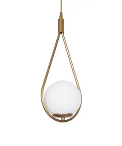 GLOBOSTAR® DROP 201-0034 Vintage Κρεμαστό Φωτιστικό Οροφής με Ντουί 1 x E27 AC 220-240V IP20 - Χρυσό & Λευκό - Μ20 x Π15 x Υ47cm
