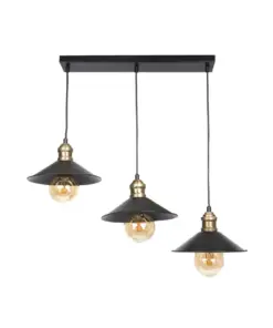 GLOBOSTAR® LUCANA 201-0044 Vintage Κρεμαστό Φωτιστικό Οροφής με Ντουί 3 x E27 AC 220-240V IP20 - Μαύρο & Χρυσό - Μ50 x Π25 x Υ75cm