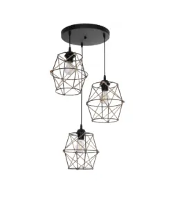 GLOBOSTAR® RAYLO 201-0048 Vintage Κρεμαστό Φωτιστικό Οροφής με Ντουί 3 x E27 AC 220-240V IP20 - Μαύρο & Μπεζ - Μ44 x Π44 x Υ73cm
