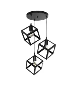 GLOBOSTAR® DISE 201-0051 Μοντέρνο Κρεμαστό Φωτιστικό Οροφής με Ντουί 3 x E27 AC 220-240V IP20 - Μαύρο - Μ48 x Π48 x Υ65cm