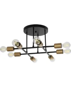 GLOBOSTAR® BLAZEA 201-0064 Vintage Φωτιστικό Οροφής με Ντουί 8 x E27 AC 220-240V IP20 - Χρυσό & Μαύρο - Μ51 x Π51 x Υ7cm