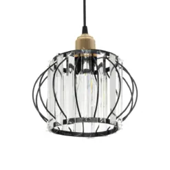 GLOBOSTAR® LUCERO 201-0078 Vintage Κρεμαστό Φωτιστικό Οροφής με Ντουί 1 x E27 AC 220-240V IP20 - Μαύρο & Διάφανο - Μ24 x Π24 x Υ24cm