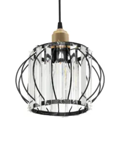 GLOBOSTAR® LUCERO 201-0078 Vintage Κρεμαστό Φωτιστικό Οροφής με Ντουί 1 x E27 AC 220-240V IP20 - Μαύρο & Διάφανο - Μ24 x Π24 x Υ24cm
