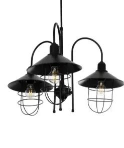 GLOBOSTAR® BLAZEO 201-0079 Vintage Κρεμαστό Φωτιστικό Οροφής με Ντουί 3 x E27 AC 220-240V IP20 - Μαύρο - Μ42 x Π42 x Υ66cm