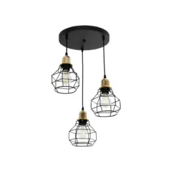 GLOBOSTAR® NOVARAY 201-0083 Vintage Κρεμαστό Φωτιστικό Οροφής με Ντουί 3 x E27 AC 220-240V IP20 - Μαύρο & Χρυσό - Μ40 x Π40 x Υ50cm