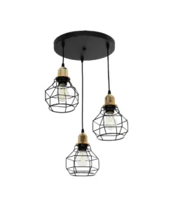 GLOBOSTAR® NOVARAY 201-0083 Vintage Κρεμαστό Φωτιστικό Οροφής με Ντουί 3 x E27 AC 220-240V IP20 - Μαύρο & Χρυσό - Μ40 x Π40 x Υ50cm