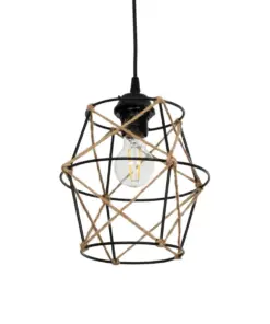 GLOBOSTAR® SOLON 201-0088 Vintage Κρεμαστό Φωτιστικό Οροφής με Ντουί 1 x E27 AC 220-240V IP20 - Μαύρο & Μπεζ - Μ22 x Π22 x Υ27cm