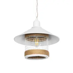 GLOBOSTAR® GLORA 201-0089 Vintage Κρεμαστό Φωτιστικό Οροφής με Ντουί 1 x E27 AC 220-240V IP20 - Λευκο & Μπεζ - Μ30 x Π30 x Υ29cm