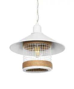 GLOBOSTAR® GLORA 201-0089 Vintage Κρεμαστό Φωτιστικό Οροφής με Ντουί 1 x E27 AC 220-240V IP20 - Λευκο & Μπεζ - Μ30 x Π30 x Υ29cm