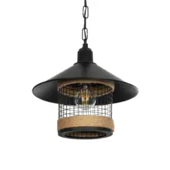 GLOBOSTAR® GLORA 201-0090 Vintage Κρεμαστό Φωτιστικό Οροφής με Ντουί 1 x E27 AC 220-240V IP20 - Μαύρο & Μπεζ - Μ30 x Π30 x Υ29cm