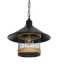 GLOBOSTAR® GLORA 201-0090 Vintage Κρεμαστό Φωτιστικό Οροφής με Ντουί 1 x E27 AC 220-240V IP20 - Μαύρο & Μπεζ - Μ30 x Π30 x Υ29cm