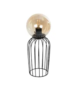 GLOBOSTAR® ZENITH 201-0094 Vintage Επιτραπέζιο Φωτιστικό Πορτατίφ με Ντουί 1 x E27 AC 220-240V IP20 - Μαύρο & Μελί - Μ15 x Π15 x Υ40cm