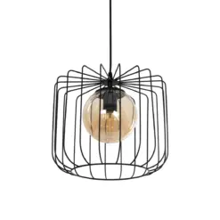 GLOBOSTAR® FLAMIA 201-0099 Vintage Κρεμαστό Φωτιστικό Οροφής με Ντουί 1 x E27 AC 220-240V IP20 - Μαύρο & Μελί - Μ31 x Π31 x Υ29cm
