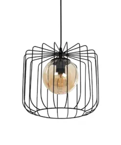 GLOBOSTAR® FLAMIA 201-0099 Vintage Κρεμαστό Φωτιστικό Οροφής με Ντουί 1 x E27 AC 220-240V IP20 - Μαύρο & Μελί - Μ31 x Π31 x Υ29cm