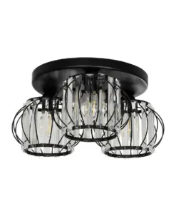 GLOBOSTAR® ILLUME 201-0100 Vintage Φωτιστικό Οροφής με Ντουί 3 x E27 AC 220-240V IP20 - Μαύρο & Διάφανο - Μ50 x Π50 x Υ19cm