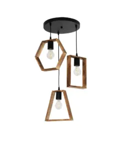 GLOBOSTAR® EMBER 201-0102 Vintage Κρεμαστό Φωτιστικό Οροφής με Ντουί 3 x E27 AC 220-240V IP20 - Καφέ & Μαύρο - Μ50 x Π50 x Υ70cm