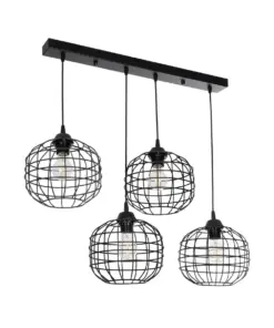 GLOBOSTAR® PULSAR 201-0103 Vintage Κρεμαστό Φωτιστικό Οροφής με Ντουί 4 x E27 AC 220-240V IP20 - Μαύρο - Μ80 x Π22 x Υ46cm