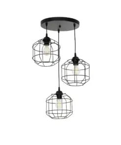 GLOBOSTAR® RAYNO 201-0108 Vintage Κρεμαστό Φωτιστικό Οροφής με Ντουί 3 x E27 AC 220-240V IP20 - Μαύρο - Μ42 x Π42 x Υ60cm