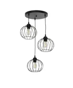 GLOBOSTAR® FLAMIA 201-0109 Vintage Κρεμαστό Φωτιστικό Οροφής με Ντουί 3 x E27 AC 220-240V IP20 - Μαύρο - Μ44 x Π44 x Υ66cm