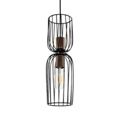 GLOBOSTAR® LAVERA 201-0124 Vintage Κρεμαστό Φωτιστικό Οροφής με Ντουί 1 x E27 AC 220-240V IP20 - Μαύρο & Μπρούτζινο - Μ14 x Π14 x Υ44cm
