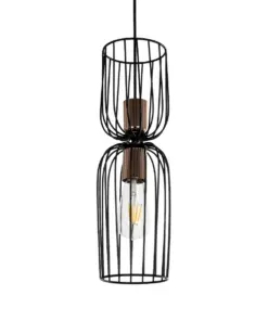 GLOBOSTAR® LAVERA 201-0124 Vintage Κρεμαστό Φωτιστικό Οροφής με Ντουί 1 x E27 AC 220-240V IP20 - Μαύρο & Μπρούτζινο - Μ14 x Π14 x Υ44cm