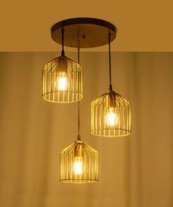 GLOBOSTAR® FLIXIO 201-0138 Vintage Κρεμαστό Φωτιστικό Οροφής με Ντουί 3 x E27 AC 220-240V IP20 – Χρυσό – Μ30 x Π30 x Υ70cm