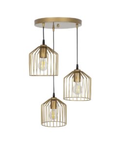GLOBOSTAR® FLIXIO 201-0138 Vintage Κρεμαστό Φωτιστικό Οροφής με Ντουί 3 x E27 AC 220-240V IP20 – Χρυσό – Μ30 x Π30 x Υ70cm
