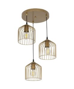 GLOBOSTAR® FLIXIO 201-0138 Vintage Κρεμαστό Φωτιστικό Οροφής με Ντουί 3 x E27 AC 220-240V IP20 – Χρυσό – Μ30 x Π30 x Υ70cm